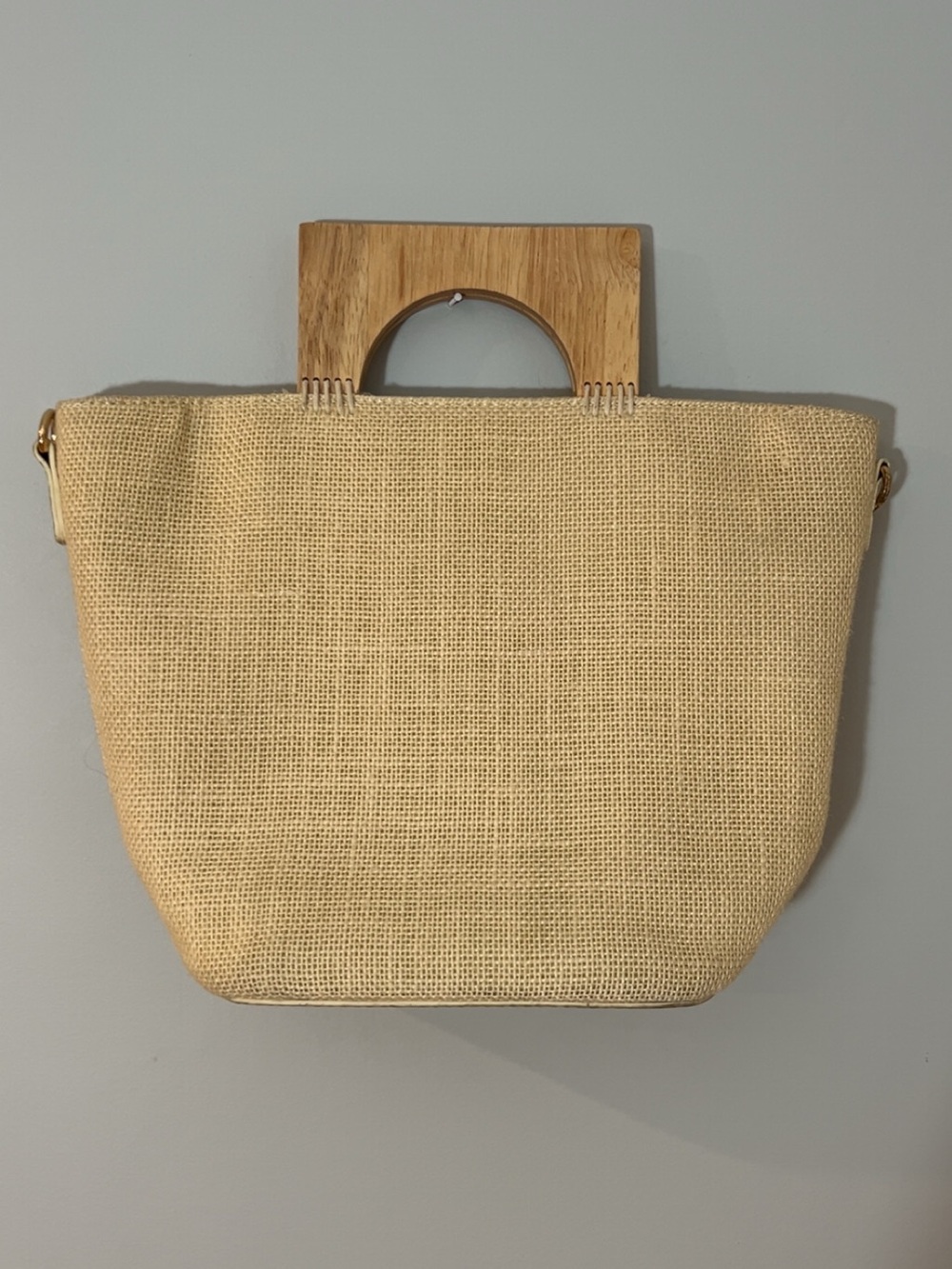 Antik Kraft Beige Woven Tote with Wooden Handles